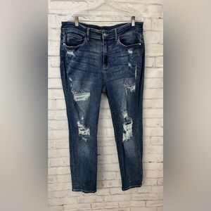 Judy Blue 18W Bleach Splatter Boyfriend Jeans‎ Dark Wash Distressed Ripped
